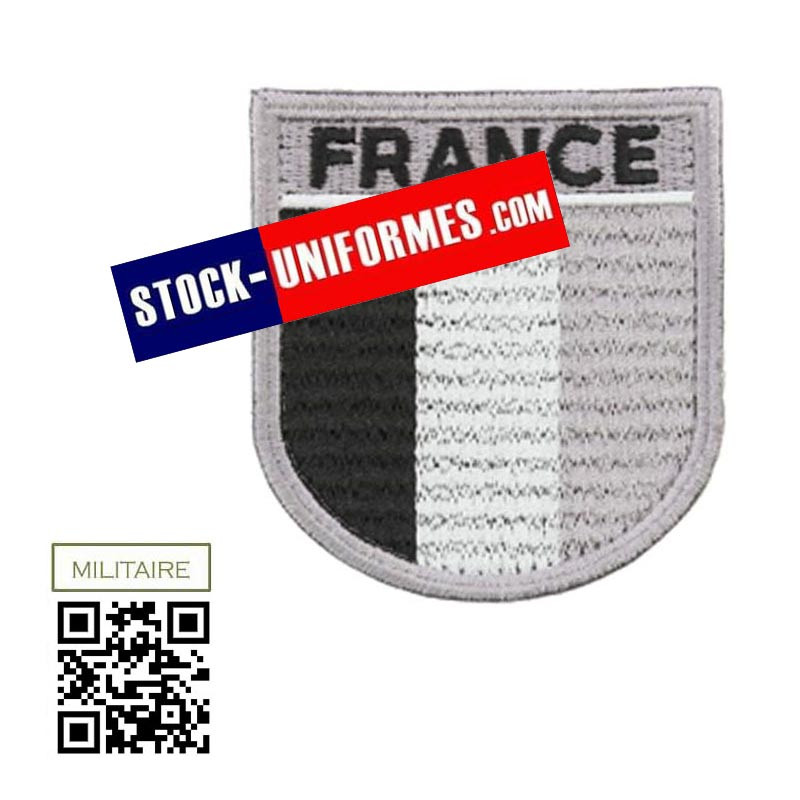 Ecusson tricolore Militaire brodé BASSE VISIBILITE NOIR France sur velcro tour gris