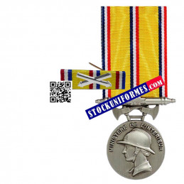 Médaille avec sa barrette Sapeurs-pompiers argent 20 ans d'ancienneté
