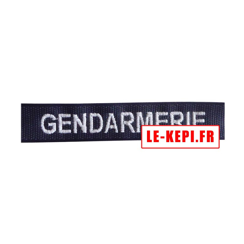 Bande brodée blanc GENDARMERIE sur tissu velcro bleu marine Bande brodée blanc GENDARMERIE sur tissu velcro bleu marine