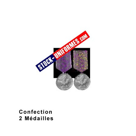 Montage de 2 Médailles ordonnance cousue sur drap noir
