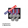 Montage de 5 Médailles ordonnance cousues sur drap noir