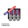 Montage 6 Médailles ordonnance cousues sur drap noir