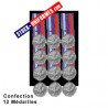 Montage 12 Médailles ordonnance cousues sur drap noir