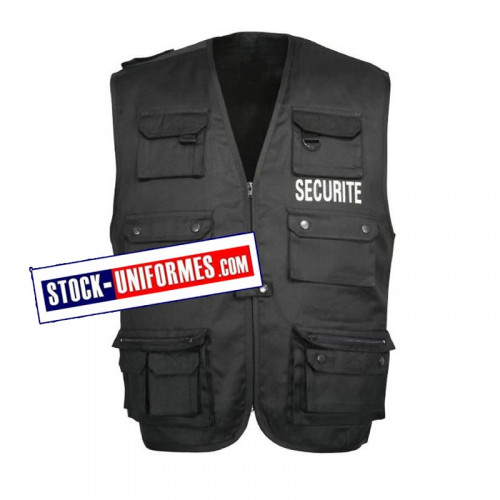 Gilet multi-poches noir brodé SECURITE devant et dos