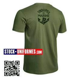 Tee shirt militaire vert Od sérigraphié Troupes de Marine verso