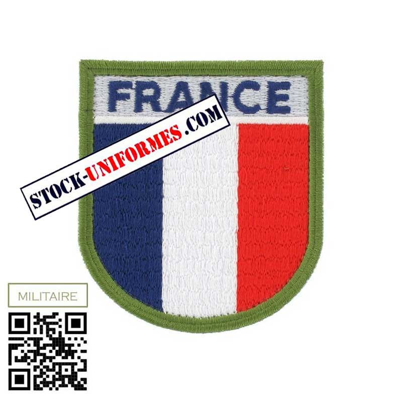 Ecusson tricolore Militaire brodé France sur velcro tour Kaki