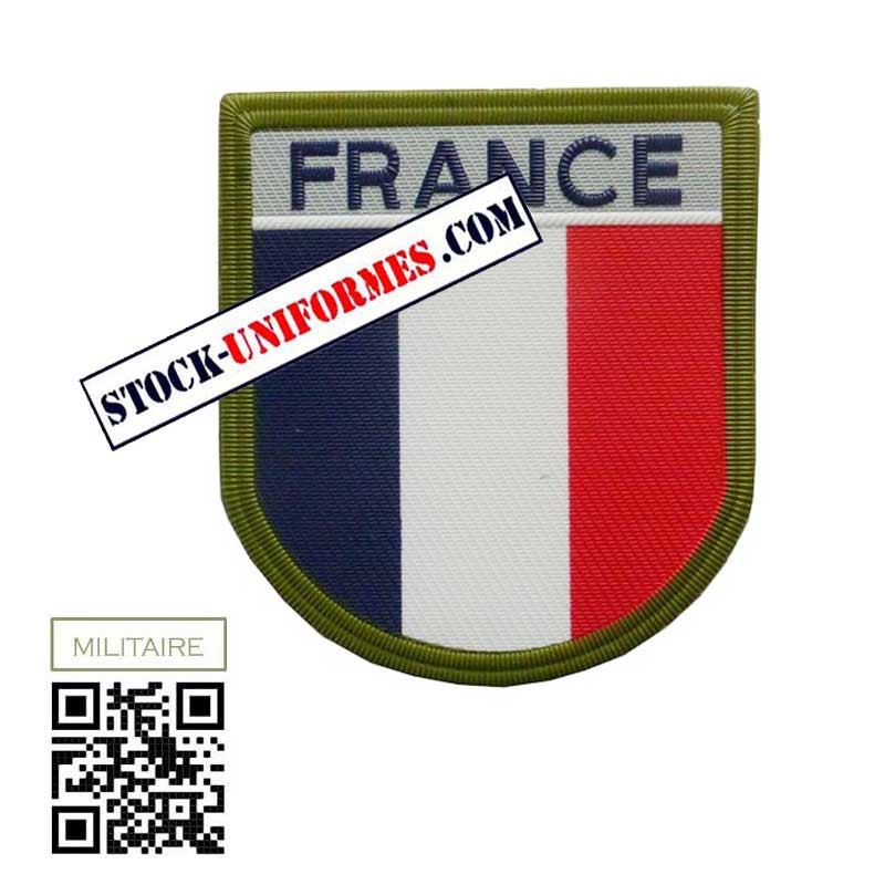 Ecusson tricolore Militaire plastique France sur velcro tour Kaki