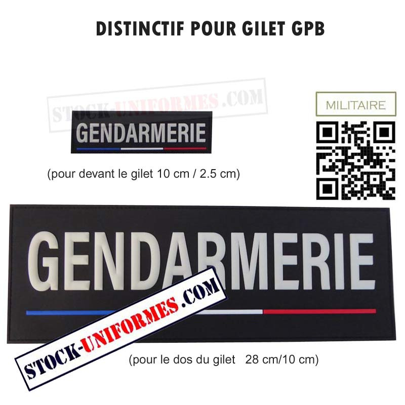 Dossard et rappel GENDARMERIE PVC NOIR SUR VELCRO marqué en blanc pour gilet Gpb