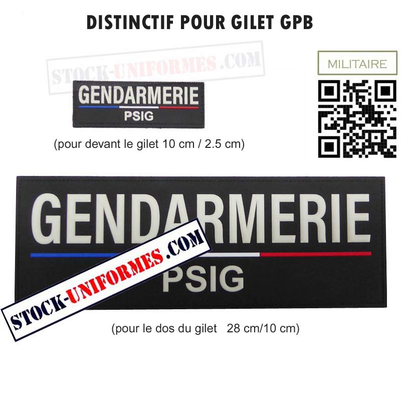 Dossard GENDARMERIE PSIG PVC NOIR SUR VELCRO marqué en blanc avec rappel pour gilet Gpb