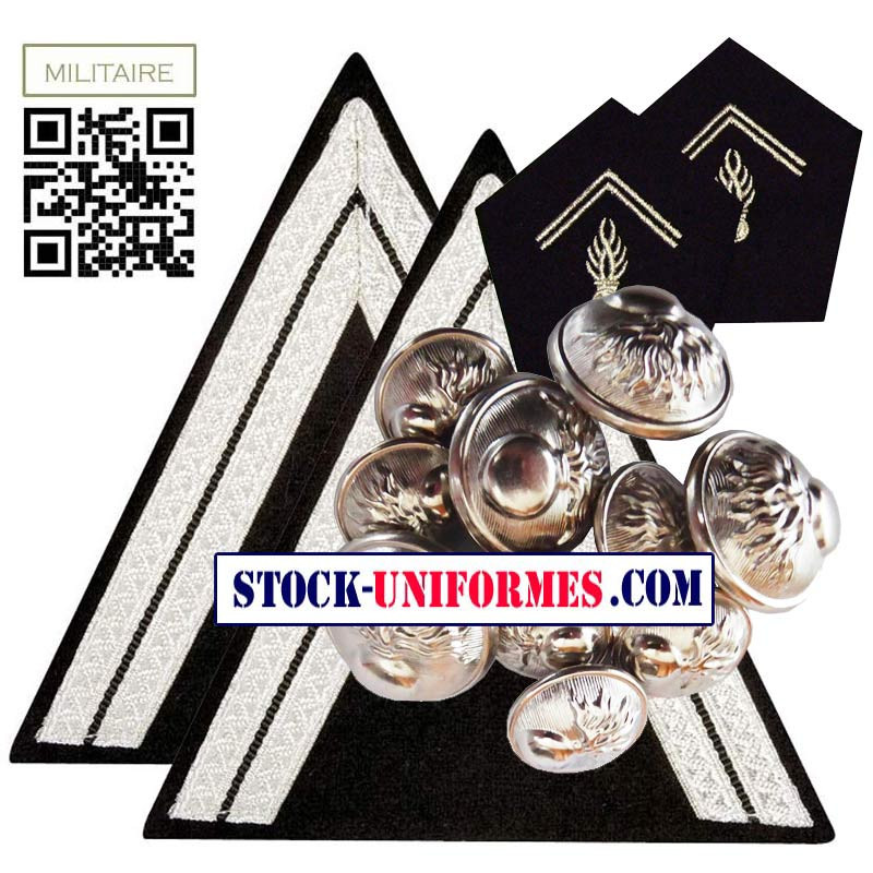 Pack vereuse Gendarerie Départementale boutons nickels ecussons de col galons de manches grade CARRIERE Pack vereuse Gendarerie Départementale boutons nickels ecussons de col galons de manches grade CARRIERE