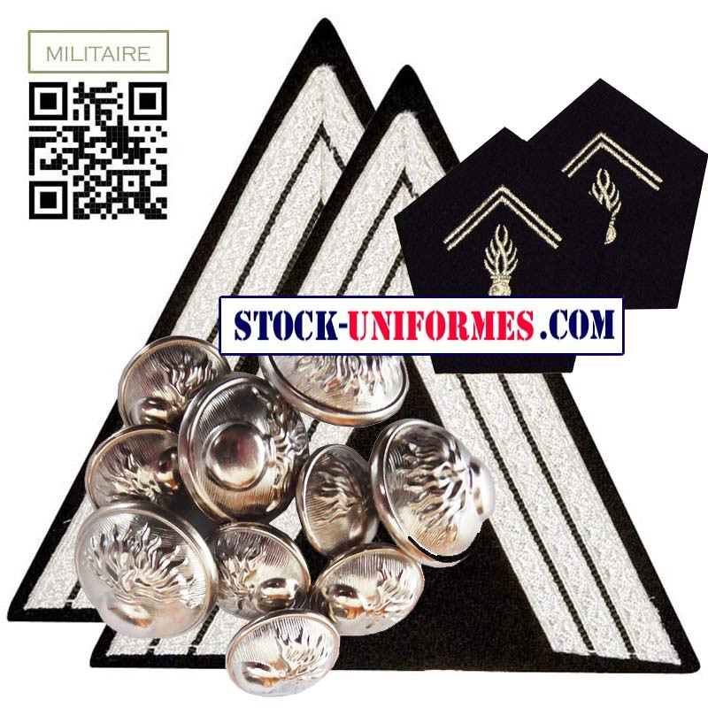 Pack vereuse Gendarerie Départementale boutons nickels ecussons de col galons de manches grade MDL CHEF Pack vereuse Gendarerie Départementale boutons nickels ecussons de col galons de manches grade MDL CHEF