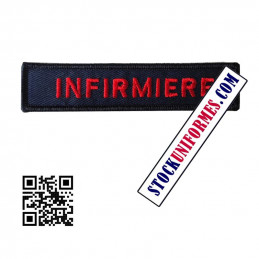 Ecusson sur velcro patronyme INFIRMIERE brodé rouge sur bleu marine