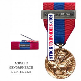 Médaille ordonnance Défense Nationale bronze agrafe Gendarmerie Nationale avec sa barrette
