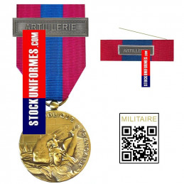 Médaille avec sa Barrette Ordonnance ARTILLERIE Défense Nationale Bronze
